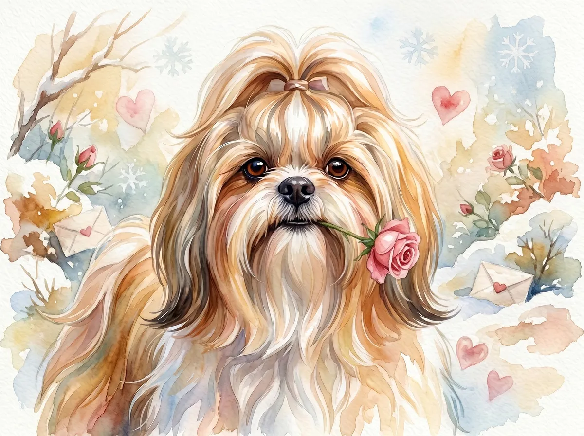 Shih Tzu watercolor calendar month 2